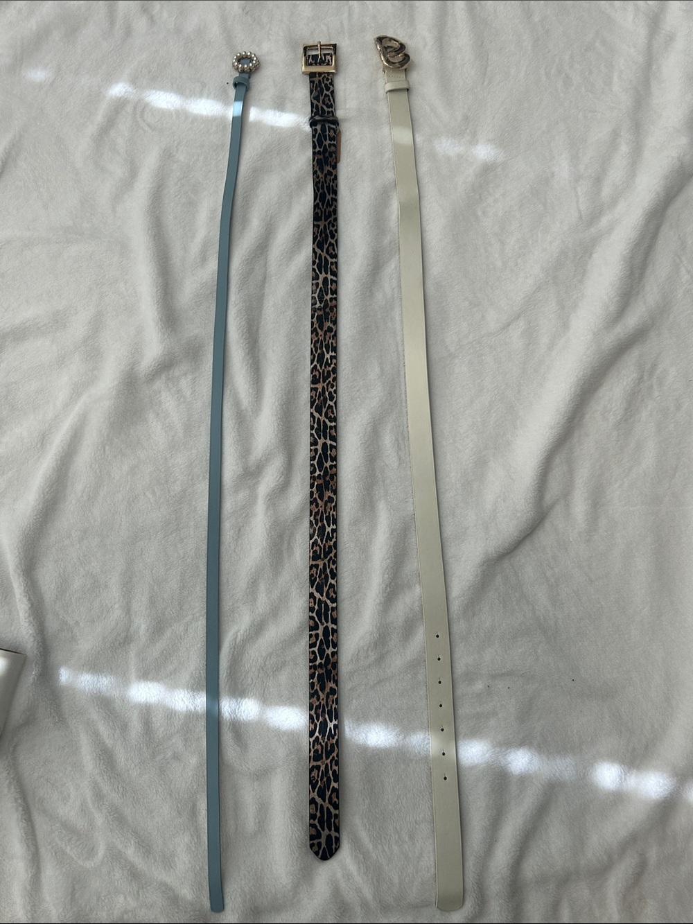 Leather Leopard Print Belt with Blue and Cream Options